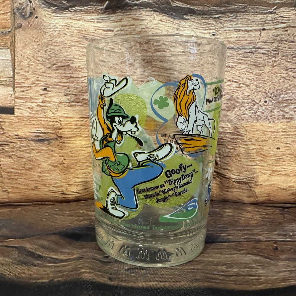 Vintage McDonald's Disney Animal Kingdom Goofy Simba Glass Tumbler 1998